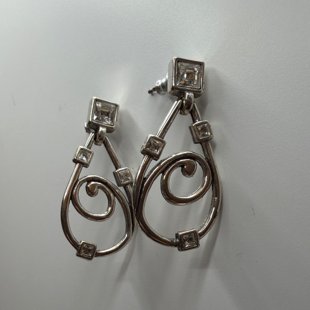 Brighton Silver Swirl Earrings with Crystal Accents